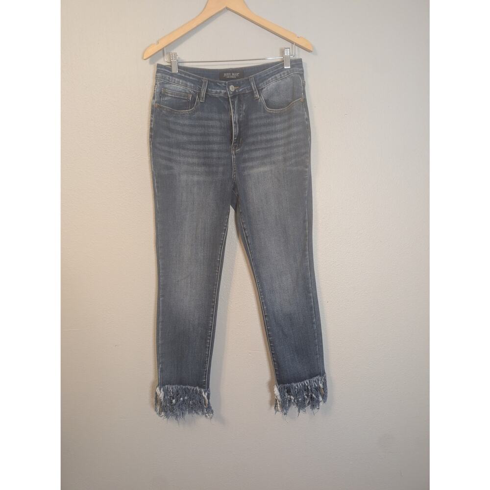 Judy Blue Cowgirl Up Fringe Relaxed Fit Denim Jeans Womens 11/30 High Rise Crop